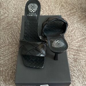 Vince Camuto Black Woven Heeled Mules